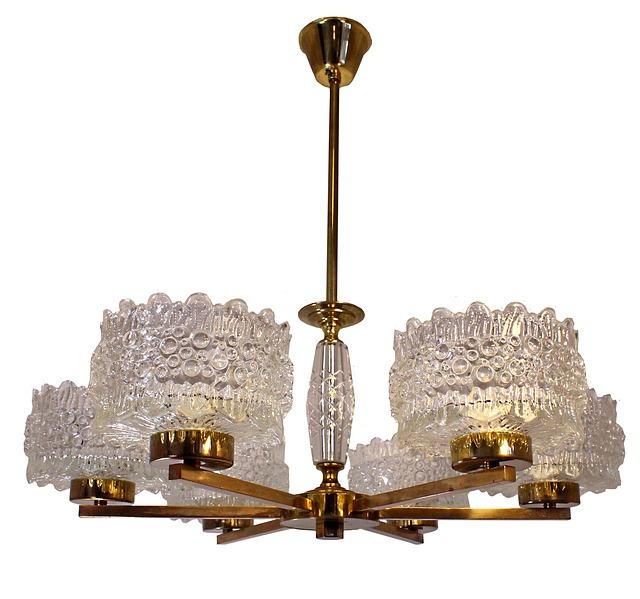 Glass and brass chandelier